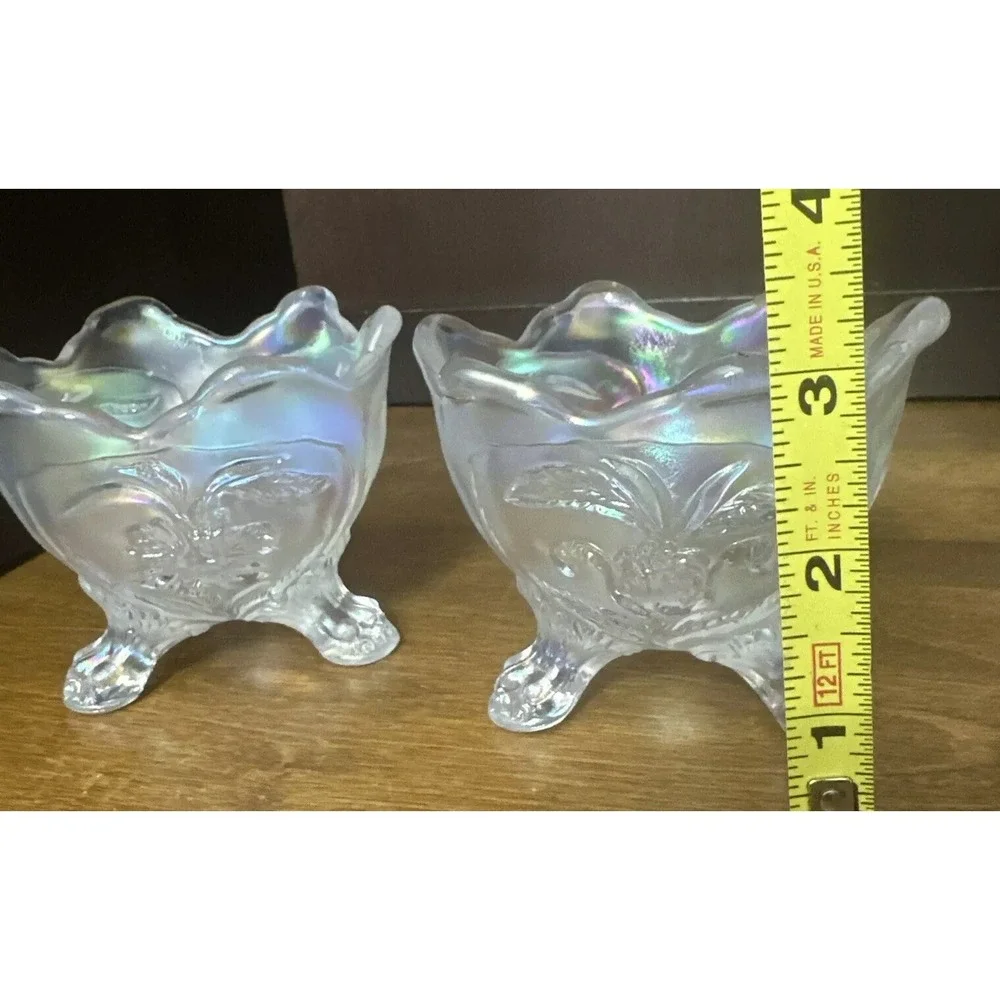 Pair Imperial Glass White Carnival Everglade 3 Footed Candleholders 3
